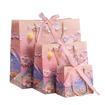 1 бр Подарък пакет за празнично парти Хартиена торбичка с дръжка Подаръци цветни хартиени пакети специален дизайн
