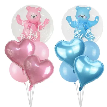 1 комплект прозрачни мъниста с медвежонком за момче или момиче за рождения ден на синьо-розово, разкриващ пол, гелиевый топка за парти