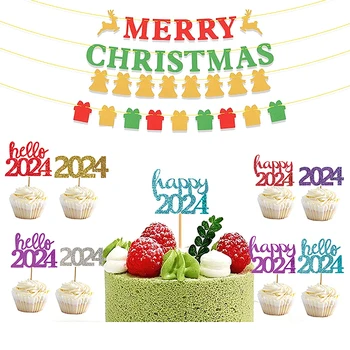 10шт 2024 Topper За Торта Нова Година 2024 клечка за Зъби честита Нова Година 2024 Вечерни Украса за Доставка Топперы За Коледна Торта Декор на Тортата