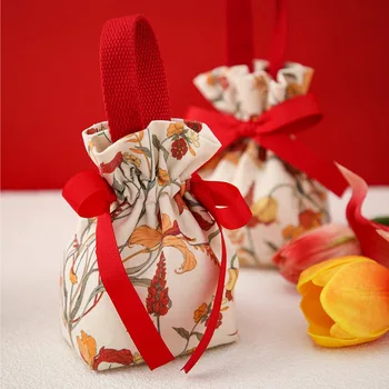 10шт Подарък пакети с принтом под формата на бонбони Чанти от естествена чул с шнурком Пътна чанта за съхранение на Джутовые опаковъчни торбички Детски душ Сватба