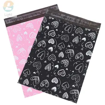 10ШТ Черни розови пликове за пощенска опаковка във формата на сърце с самозаклеивающимися куриерски чанти за съхранение на Дрехи Пощенски пакети за опаковане на дрехи