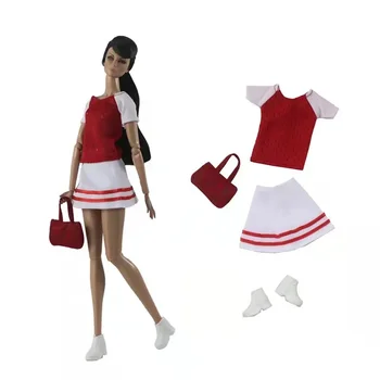 11,5-инчов набор от кукольной облекло за кукли Барби, дрехи CD FR Kurhn, Червена и Бяла риза, пола, чанта 1/6 BJD, аксесоари за куклена къща