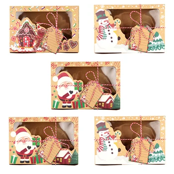12шт Кутии шоколадови бонбони от Крафт-хартия С Коледа, Подарък кутия за бисквити, опаковъчен пакет с прозрачен прозорец, Коледна украса за парти