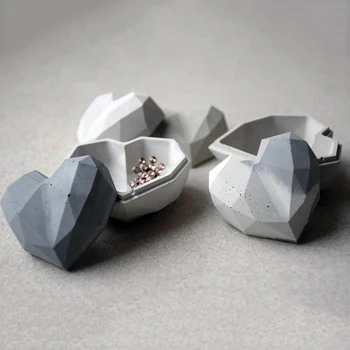 2 бр./компл. сърцето дизайн на кутията смола прес-форми за бижута кутия калъп от гипс и бетон силиконови форми на цимент контейнер прес-форми от глина