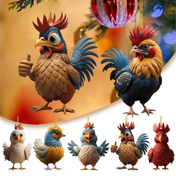 2023 Творческа Животно Пиле Петел Серия Rooster Коледно Дърво Висулка Акрилни Украшение, Ключодържател На Колата Бижута Вечерни Декори