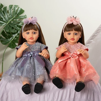 22-ИНЧОВАТА Възстановената момиче, реалистична кукла играчки за бебета, силикон, винил кукли за цялото тяло, кукли-реборны, Новородени Меки кукли за момичета