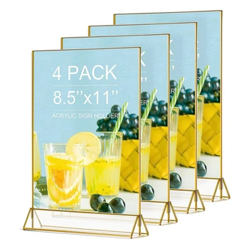 4 опаковки 8,5X11 Златна Рамка за снимки от Акрил Притежателя на знака Сватбени Стикери Стаи Меню Притежателите на Определени Комплект
