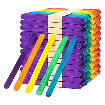 500 Броя в боя плодов сладолед Дървени пръчки за ръчно изработени Рейнбоу цвят, както е показано на фигура, Шестицветные пръчки за сладолед за децата в училище
