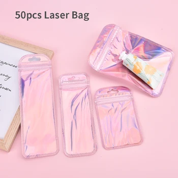 50шт 4 стила лазерна опаковки, плосък косметичка холограма мини-чанти