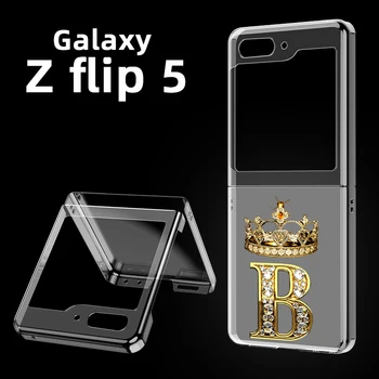 Diamond Crown С Букви Прозрачен Калъф За Телефон Samsung Galaxy Z Flip 5 3 4 Сгъваем Калъф За Samsung Z Flip3 Flip4 Твърд Броня