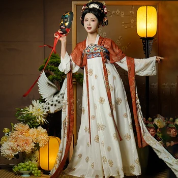 Hanfu Green ръчно, Традиционен китайски женски елегантен древния костюм на Династията Тан, Летен комплект от 3 теми, Шифоновая ежедневни облекла