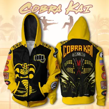The Karate Kid Cobra Kai Яке с цип, Качулка + панталони за джогинг, Дрехи с 3D анимация, Палто за cosplay, Hoody, Блузи с качулка, тениска