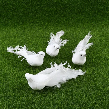 Бели птици, Гълъби от изкуствен порест каучук пера, твърди птици, мини декоративни птици