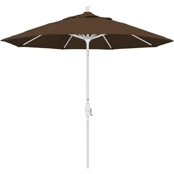 Бял чадър с led подсветка за плажа на 9-инчов кръгла алуминиева пазарен чадър с манивела-повдигане яка и наклон на беседки от тиково олефина Безплатен транспорт
