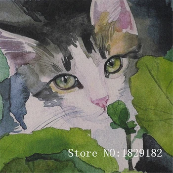 Високо качество на 30*40 см, Зелени Листа Котки Ръчно Рисувани Памучни плащаницата За 