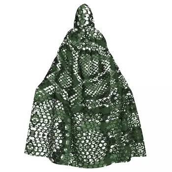 Дълъг нос-наметало фигура от зелена змийска кожа с качулка, палта, есенни блузи