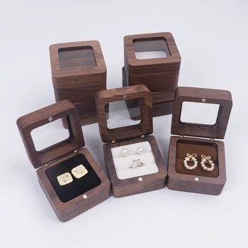 Дървена ковчег за бижута, малки преносими пътни пръстени, обеци, Обеци-окачване, мини-кутия за съхранение на бижута