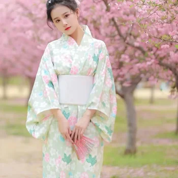Жена японското традиционно кимоно с флорални принтом, Юката, костюми за cosplay, дрехи за участия на фестивали на гейша, дрехи за снимки