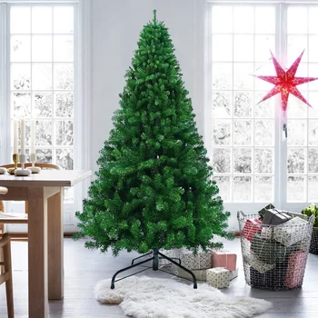 Изкуствена Коледна Елха Голяма Шифрующая Зелено Коледно Дърво, PVC Премиум-клас Коледно Дърво с Метален Статив За Украса на Коледната Елха