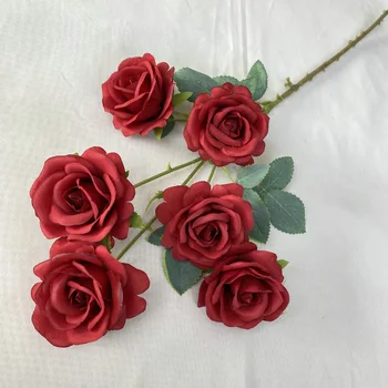 Изкуствени Рози, клончета, Копринени Фалшиви Цветя, Украса на офис център, Червена Роза, подарък за Свети Валентин, Имитация на цвете
