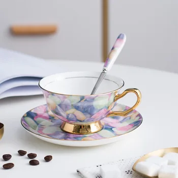 Керамични кафеена чаша в скандинавски стил, чашата за кафе и чиния от костен порцелан, креативна домашна чаена чаша, мека луксозна ретро-чаша