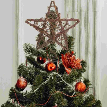 Коледна звезда от ратан, върхът на дървото с пружинящей опора, украса за коледната елха, имитация венец за дома