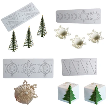 Коледна украса, Коледна елха, Снежинка, дизайн рога на елен, форми за торти, силиконово килимче за захарна занаяти, Завързана мат шоколад празни приказки