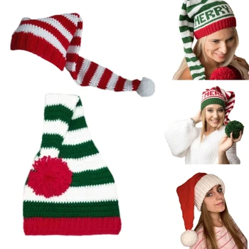 Коледна шапка на Дядо Коледа, Вязаная шапчица Дядо Коледа с помпоном, шапки за новогодишната партита, подпори за шапки