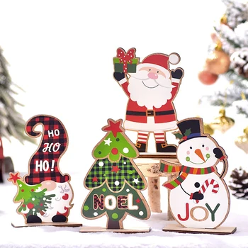 Коледни дървени орнаменти във формата на ЛОС, Снежен човек, Дядо Коледа, Коледна украса 4 стила