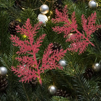 Коледни Лъскави листа Изкуствена Разклонение на дърво направи си САМ Коледна Елха, Венец, Окачен украшение, Окачване, Scrapbooking за домашни партита