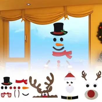 Коледни стикери на вратата, на прозореца, Филцови тъкани, Снежен човек, Дядо Коледа, Лосове, художествени занаяти, стикер, Коледна украса за дома, честита Нова Година
