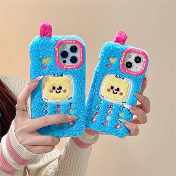 Корейски Сладък Забавен 3D Мобилен Телефон Зимата Кожен Калъф За мобилен Телефон iPhone Pro 15 11 12 13 14 Pro Max Cover Пухкави Кожени, Силиконови Калъфи