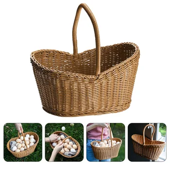 Кошница за пазаруване от ратан, Великденски яйца, кошници с Подаръци, Сплетен титуляр за цветя, Плодове