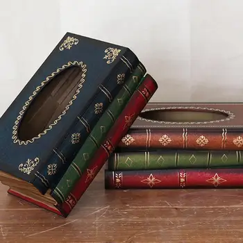 Кутия за салфетки във формата на книга в стил Ретро Правоъгълник Държач за кърпички Калъф За съхранение на кошчето за салфетки, Декорация на Дома и всекидневна
