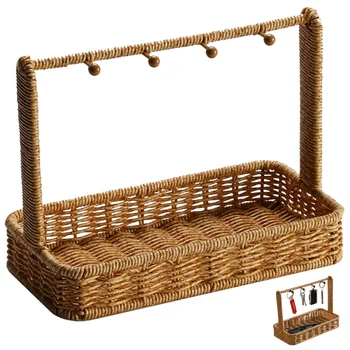 Кутия за съхранение на кошница от Ракита Кошници за ключове от ратан Семейни подаръци за дома, Кухненски дъвка с дръжка за малките неща