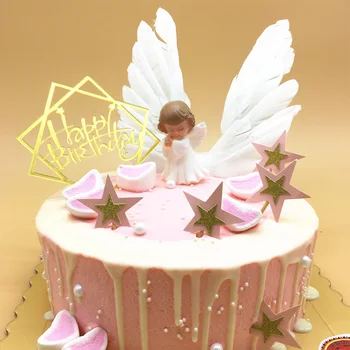 Латексный ангел момче момиче Украса на тортата Перо в цилиндър за торта избира Сватбена Topper за тортата с 