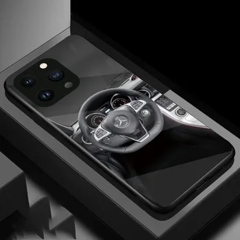 Луксозен калъф за телефон Mercedes Benz модел волан за iPhone 15 Pro Case 11 12 13 14 Pro Max 7 8 Plus Задната със стъклен капак Capa