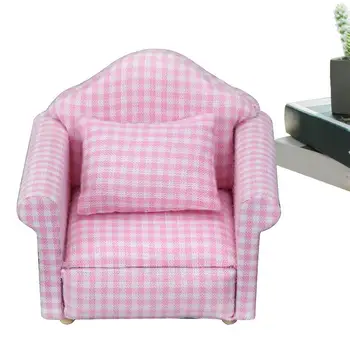 Миниатюрен диван с възглавници в мащаб 1/12 Миниатюрен разтегателен диван и фотьойл по скалата на 12 Имитация диванной възглавници за единична стол за четене