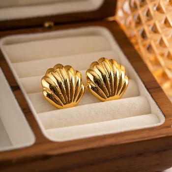 Минималистичные златни обеци в формата на черупки, за жени и момичета, Корейската мода, обеци в формата на черупки от неръждаема стомана, Сватбен Естетически бижута подарък 2023