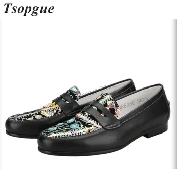 Мъжки обувки от черна кожа С пайети, Мъжки Лоферы-лодки, Ежедневни обувки за партита без закопчалка, 2023, Модни Zapatillas Mujer