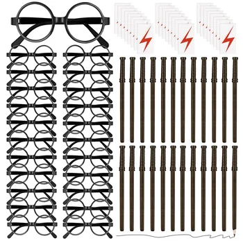 набор от подаръци за тематични партита 72x Wizard включва 24 молив-пръчки, 24 Магически очила с кръгли рамки очила, без лещи, 24 татуировки