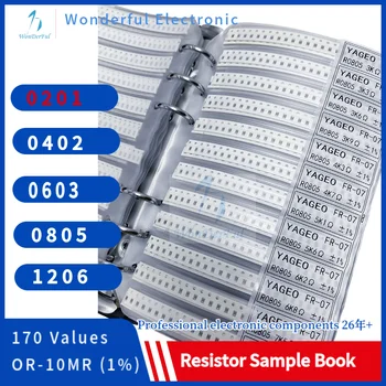 Набор от резистори SMD Sample Book Чип 0201Resistor Assortment Kit1206 0805 0603 0402 1% FR-07 SMT 170 Стойности 0R-10M Smd Sample Book