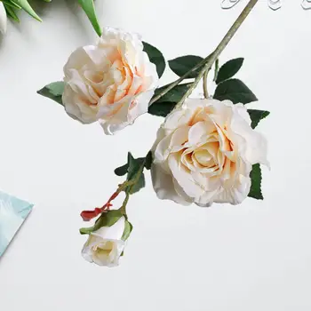 Не изисква грижи цвете, което изисква грижи цвете, реалистичен букет от изкуствени рози, 3 глави, Ярка цветова имитация за дома