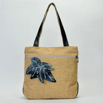 Нова памучен и бельо чанта оригинални ретро прости аксесоари ръчна изработка във формата на листа на лотос преносима чанта през рамо чанта квадратна чанта