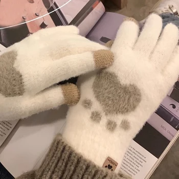 Нови зимни топли плетени калъф за ръкавици с сърце, възли ръкавици за сензорен екран за мобилен телефон, Зимни дебели топли ръкавици за възрастни, мъже и жени