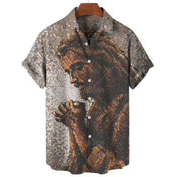 Нови мъжки ризи с 3D принтом Исус, hoody за хавайски плажната страните, улични дизайнерски ризи с къси ръкави, висококачествено мъжко облекло