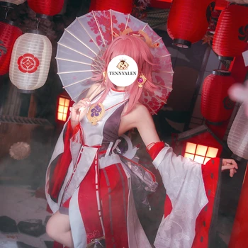 Новост! Аниме Cosplay Играта Genshin Impact Pink Fox YaeMiko Costumes Project-Секси Секси ретро Кимоно и Аксесоари за Хелоуин Набор от подпори