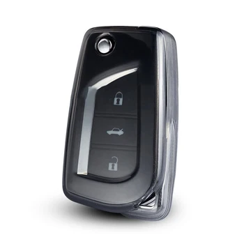 Прозрачен черен автомобилен флип калъф за ключове на RAV4 2019-2023 TPU Fob Shell Holder Protector Автомобилни аксесоари