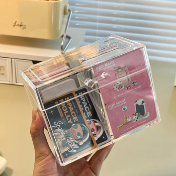 Прозрачна Акрилна Кутия За Съхранение на Карти с Капацитет 400 Картички с размер 12x10,5 см, Калъф За Карти С 2 Отделения За Картички /Снимки