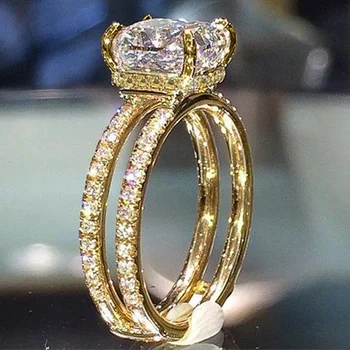 Пръстен с кубическим цирконием златен цвят във формата на възглавници за жени, Модни годежни пръстени, аксесоари за партита, бижута за партита